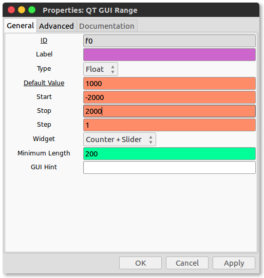 QT Range properties